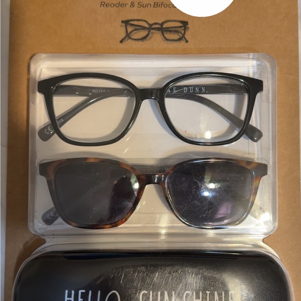 Black and Brown Cat-Eye Glasses Set with Clip-On Sunglasses